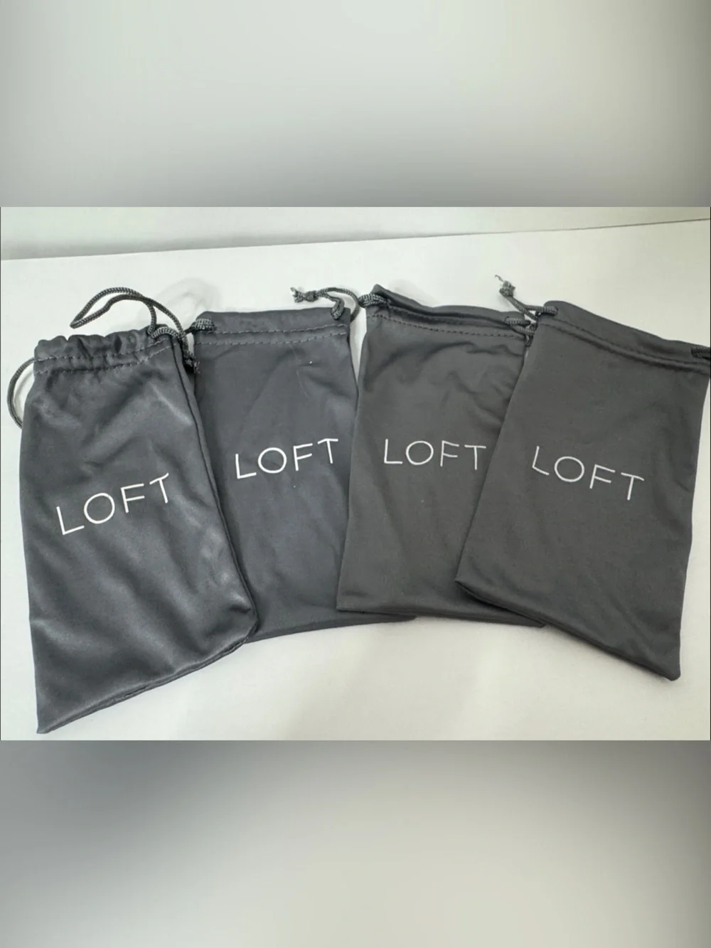 Lot of 4 LOFT Sunglasses Microfiber Pouches - Gray Drawstring Soft Bags